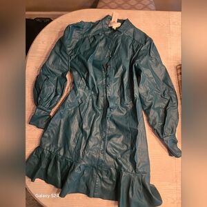 Womens M ANTHROPOLOGIE Mare Teal Pleather Dress New